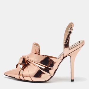 N21 Metallic Rose Gold Leather Lam&eacute; Slingback Mules Size 40